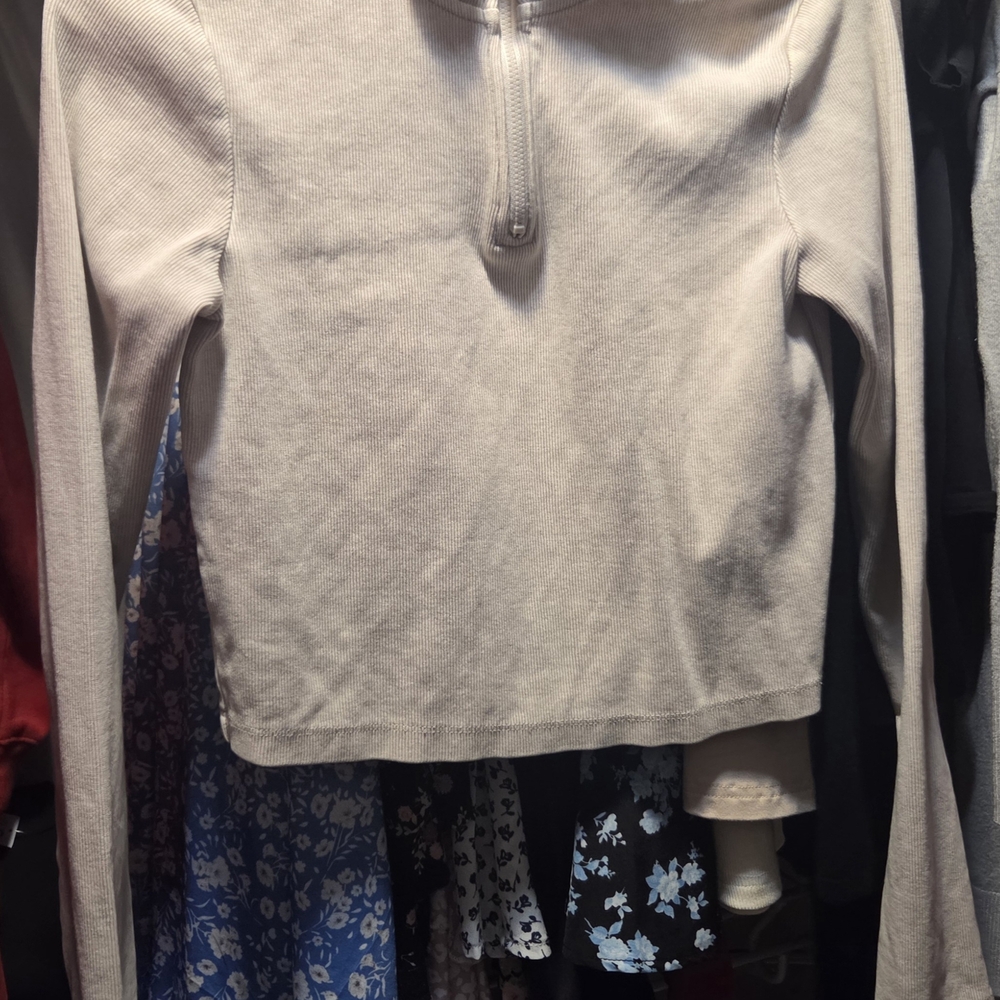 Wild Fable Beige Ribbed Zip-Up Top - Picture 2 of 4